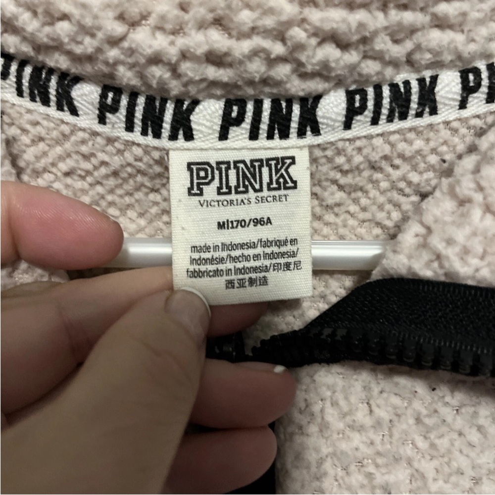 PINK Victoria's Secret Sherpa Teddy  1/4 Zip Boyfriend Pullover Size Medium - Picture 2 of 6